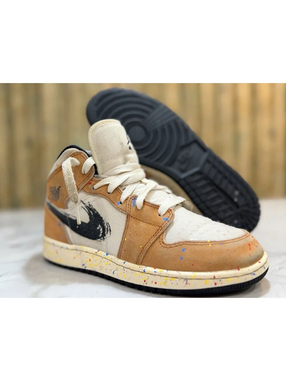 Nike Air Jordan 1 Mid SE Brushstroke Paint Splatter GS 6Y Womens 7.5 DA8006-100
